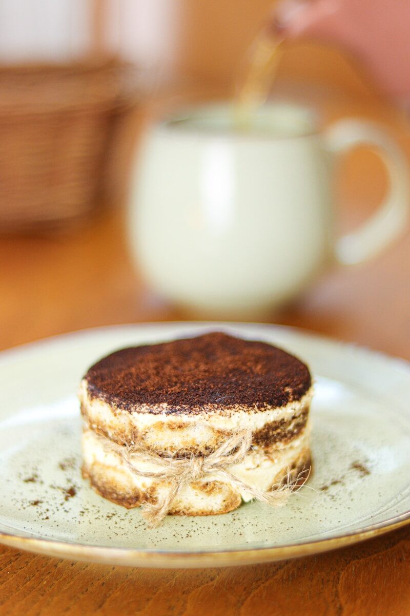 a piece of cake sitting on top of a white plate