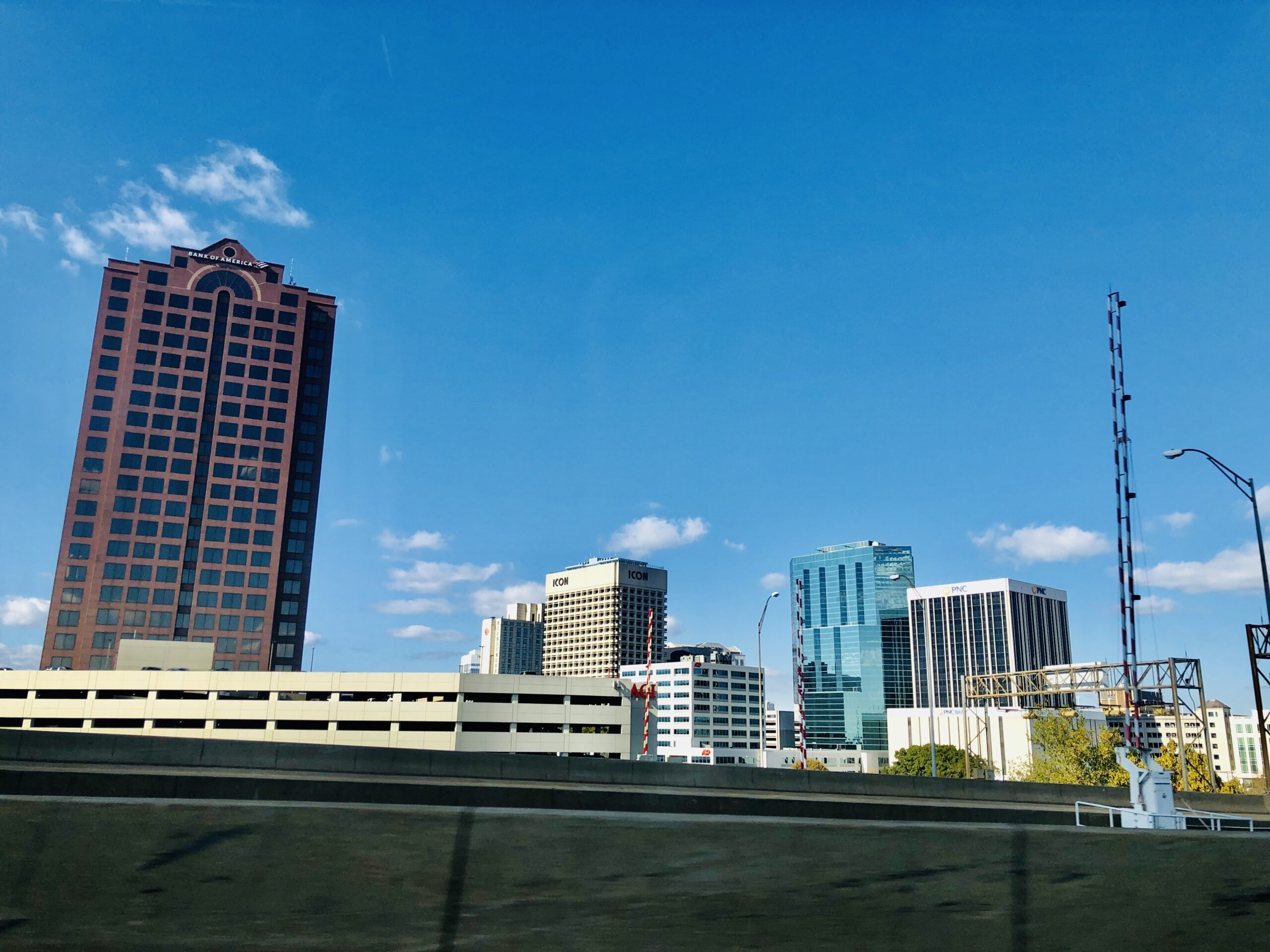 Downtown Norfolk Virginia skyline viewed from across the Elizabeth River